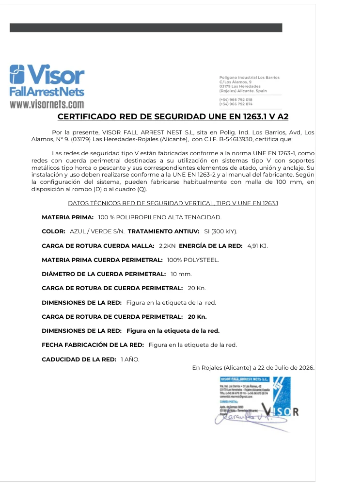 Autocertificación de red de seguridad tipo V emitida por el fabricante
